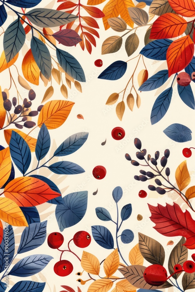 Poster a natural design featuring various types of leaves and berries on a white background, suitable for u
