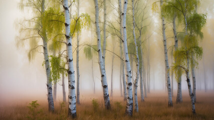 Fototapeta premium Birch grove in mist.
