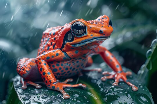 Close-Up of Red Frog on Leaf