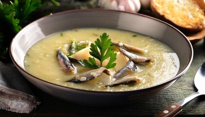 Hot dish made with garlic and anchovies, generative AI