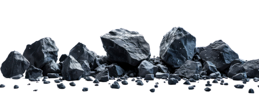 A collection of dark, rough rocks stacked together, showcasing their natural texture and geological features.