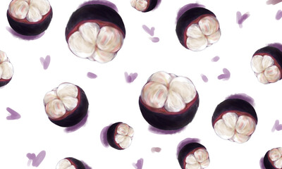 Mangosteen seamless pattern in watercolor style. handmade pattern