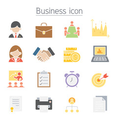Business management icon set in flat color style