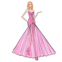 Fashion Event Illustration on a white background Woman in an evening dress. 