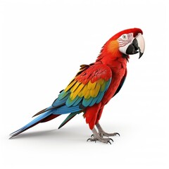 Obraz premium Scarlet Macaw parrot isolated on white background. A large exotic bird.