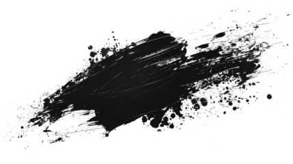 Abstract black in splash, paint, brush strokes, stain grunge isolated on transparency background