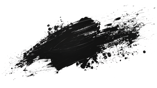 Abstract black in splash, paint, brush strokes, stain grunge isolated on transparency background
