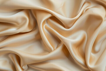 Fototapeta premium A closeup image of a beige satin fabric with soft flowing folds and a luxurious feel