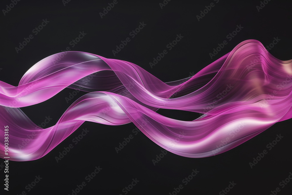 Wall mural Abstract pink waves flowing and interacting against a black background