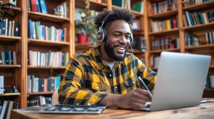 The student with headphones