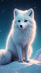 Obraz premium arctic fox in snow retro neon