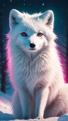 Obraz premium arctic fox in snow retro neon