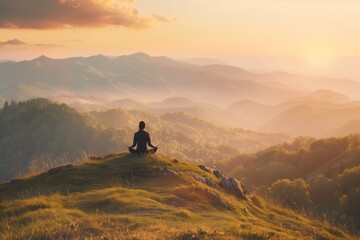 Person Meditating on a Mountain at Sunrise