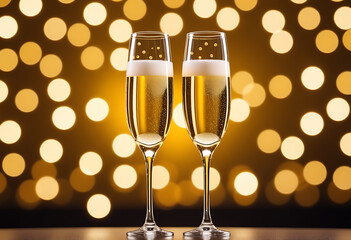 champagne glasses golden bubbles bokeh background valentine celebration concept high resolution high details vibrant