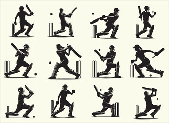 Cricket Player Silhouette Vector Illustration