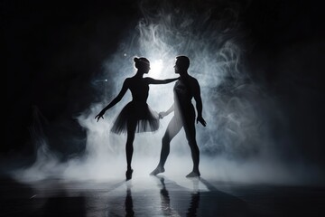 Silhouetted Ballet Couple in a Smoky Setting