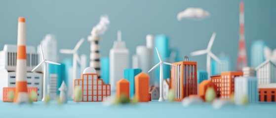 Fototapeta premium City of Contrasts, Eco-Friendly Oasis Amidst Industrial Pollution with Renewable Energy Highlights