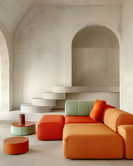 Japandi, minimalist interior design of modern living room.