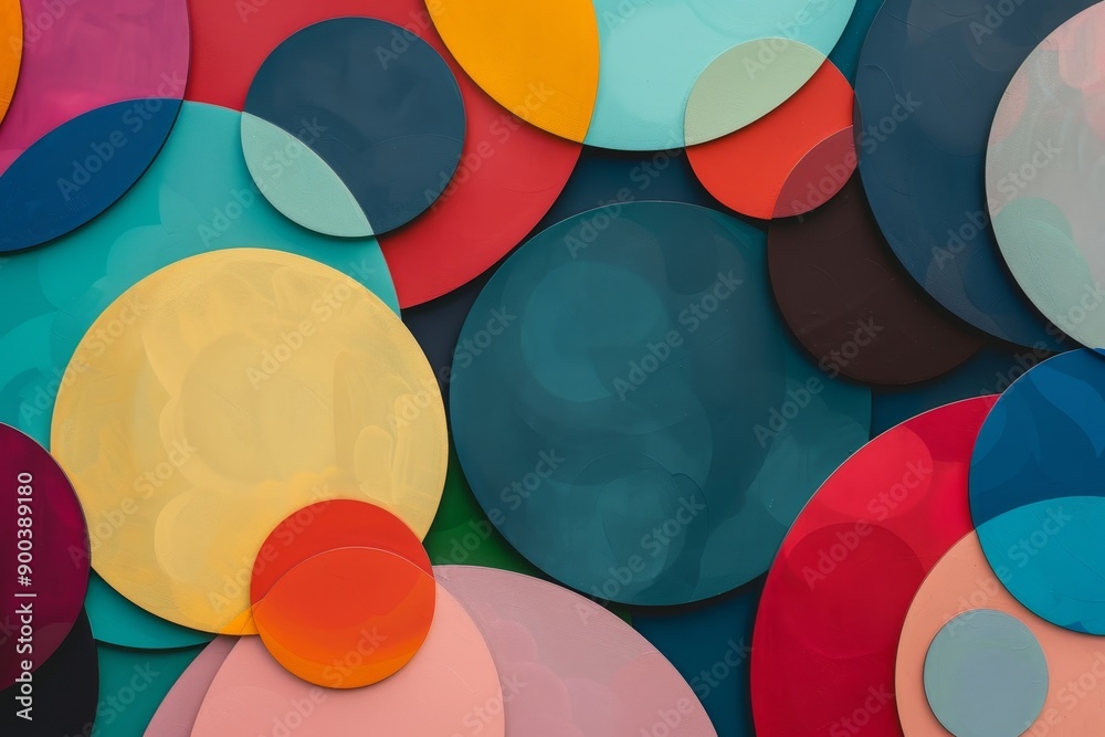 Poster bunch of colorful circles are arranged in pattern, cluster of overlapping circles in various sizes and colors, representing diversity