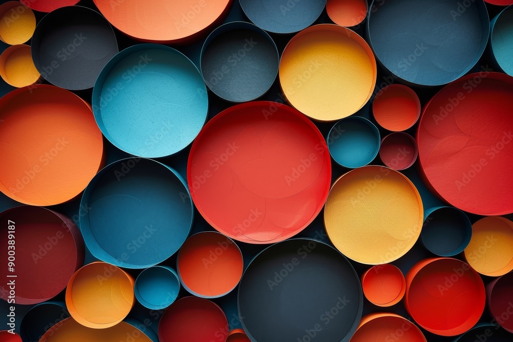 Poster bunch of colorful circles are arranged in pattern, cluster of overlapping circles in various sizes and colors, representing diversity