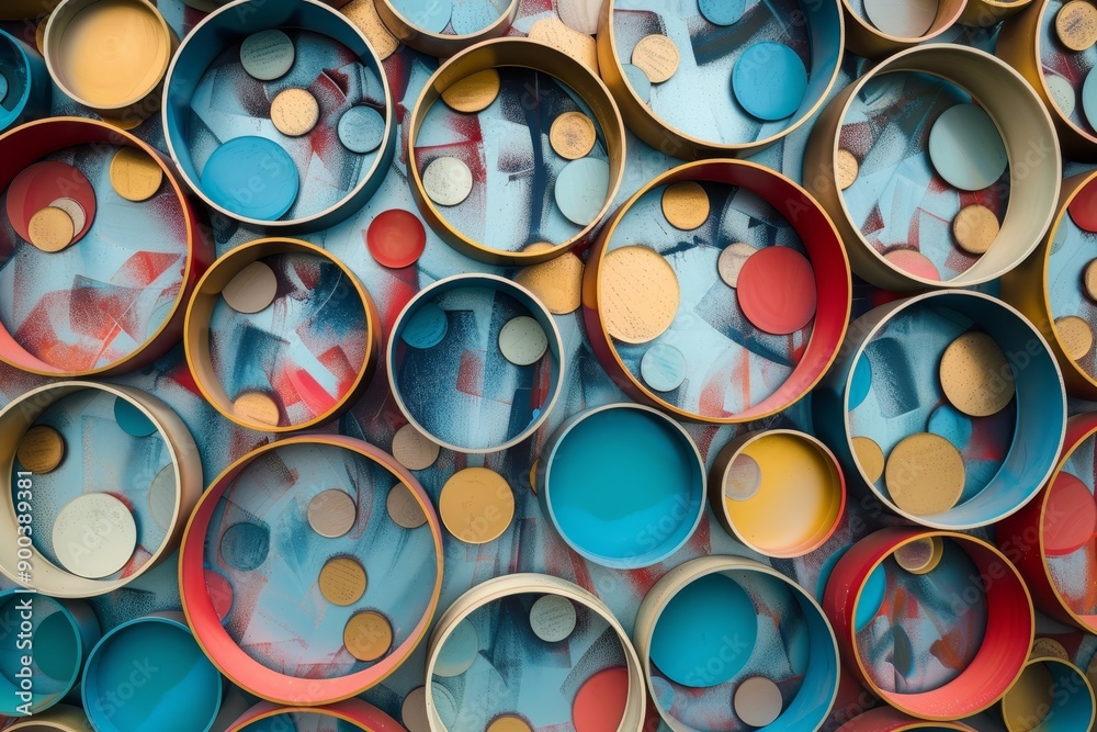 Poster bunch of colorful circles are arranged in pattern, cluster of overlapping circles in various sizes and colors, representing diversity