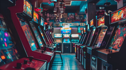 A nostalgia-inducing arcade filled with retro gaming machines from the 1980s and 1990s.