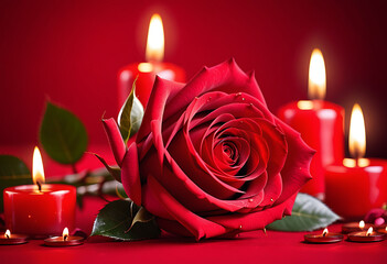 red rose candles red background intimate valentine celebration concept high resolution high details vibrant