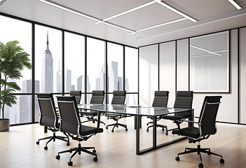 modern glass office meeting interior board armchairs mockup frame high resolution high details vibrant