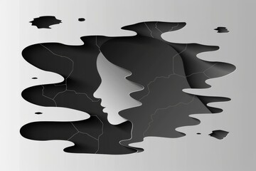 Obraz premium Monochromatic profile with abstract wavy layers shades of black and grey detailed and imaginative conceptual and artistic design digital illustration