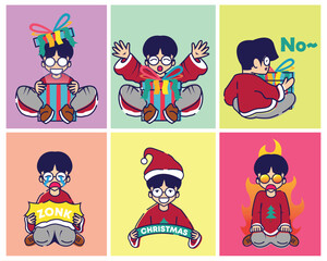 Christmas boy characters and emotes vector bundle