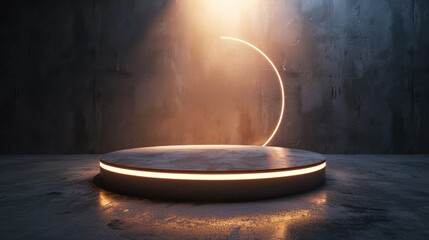 Modern stage with a bright central light, ready for text overlay