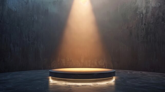 Modern stage with a single central light, great for text placement