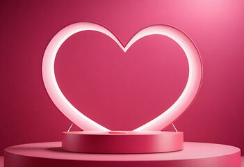 minimalistic heart display pink podium valentine day love theme high resolution high details vibrant