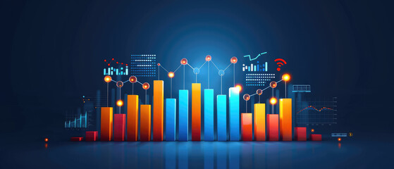Fototapeta premium Colorful flat graphic depicting economic indicators and GDP growth concept. Suitable for financial reports and presentations.
