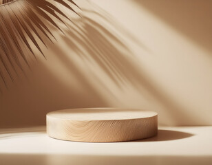 Exotic Wood Podium on Palm Leaf Shadow Background - Tropical Pro 5