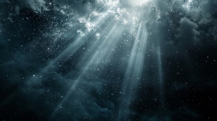 Beam of Light Shining Down on a Dark Background with Stars and Rising White Mist, Creating a Dreamy and Mysterious Atmosphere, Ideal for Mobile Wallpaper or Background Image in High Definition