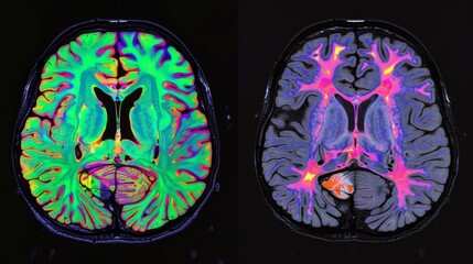 Colorful MRI Brain Scans Showing Neural Activity with Overlay Analysis