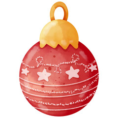 Watercolor painting of ornaments to be used as illustrations for Christmas decorations