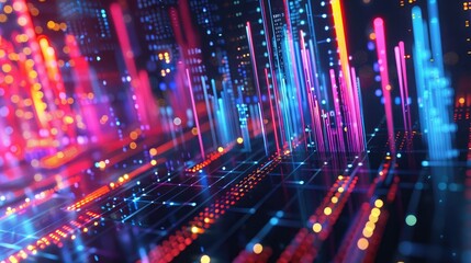 Fototapeta premium 3D rendering of financial graphs in a virtual space, illustrating financial analytics.