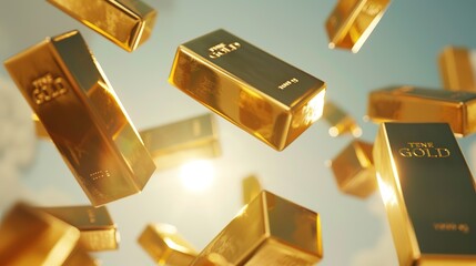 Many gold bars are floating.