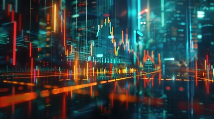 Fototapeta premium 3D stock market graph with rising lines, symbolizing business investment and trading.