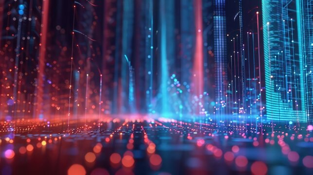 3D scatter plot in a virtual environment, representing business data analysis.