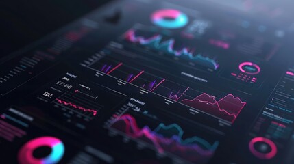 Abstract 3D financial dashboard with interactive data, representing business intelligence.