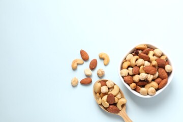 Mixed nuts on colored background