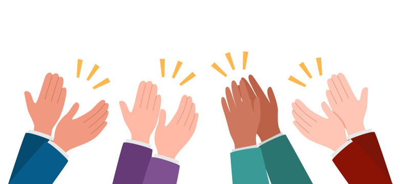 People applaud. Human hands clapping ovation. Businesspeople congratulate.