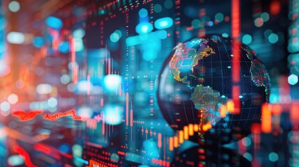 financial data overlays, highlighting global market trends.