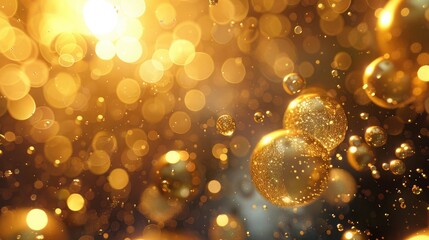 Abstract 3D golden particles floating in a dynamic background, symbolizing richness and abundance.