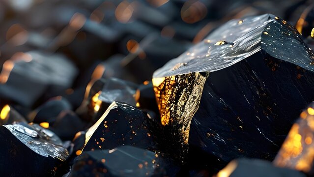 stone coal in large pieces with inclusions of gold veins

