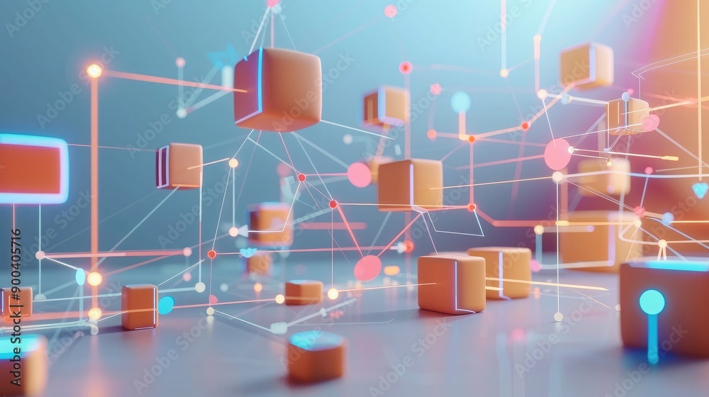 Poster abstract 3d network with business processes, representing interconnected business functions.