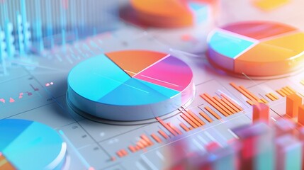 Abstract 3D pie charts with segmented data, illustrating financial distribution.